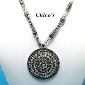 Chico's Rhinestone Pendant Beaded Necklace,  37 Inches